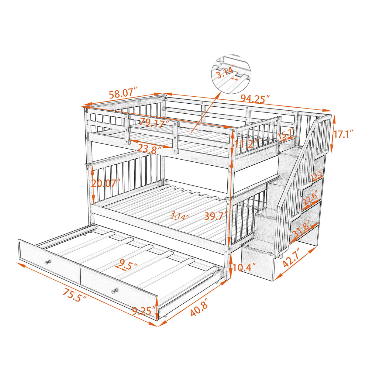 Harper & Bright Designs Full Over Full Bunk Bed with Trundle & Stairs, Wooden Full Size Bunk Bed Frame with Storage,for Kids Teens Adults(Espresso,Full Over Full) Harper & Bright Designs