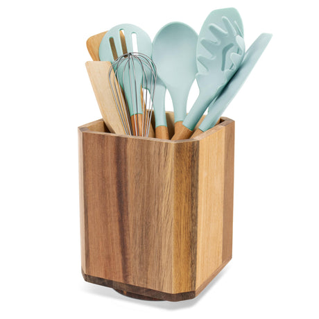 RedCall Acacia Wood Utensil Holder, 360° Rotating Large Cooking Utensil Organizer, Kitchen Tool Storage for Countertop,Spoon Spatula Holder for Kitchen Counter,Farmhouse Kitchen Decor RedCall