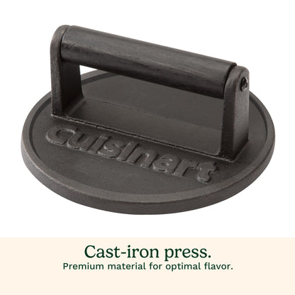 Cuisinart 6.5" Cast Iron Smashed Burger Press, Juicy and Crispy Burgers for BBQs, Cookouts