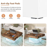 Vinsetto Farmhouse Wood Coffee Table with 2 USB Ports and Outlets, LED Light, Anti-Slip Foot Pads, Spliced Wood Grain, 31.5" L x 31.5" W x 16.5" H, White Vinsetto