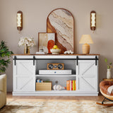 YESHOMY TV Stand for Televisions up to 65 Inchs, with Sliding Barn Doors and 4 Storage Drawers, Console Table and Media Furniture for Living Room, 58 Inch, Milk White YESHOMY