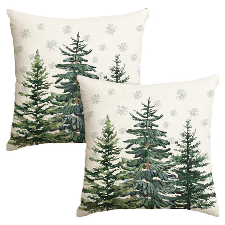 AVOIN colorlife Christmas Trees Snowflake Throw Pillow Covers Set of 2, 18 x 18 Inch Winter Holiday Cushion Case Decoration for Sofa Couch AVOIN colorlife