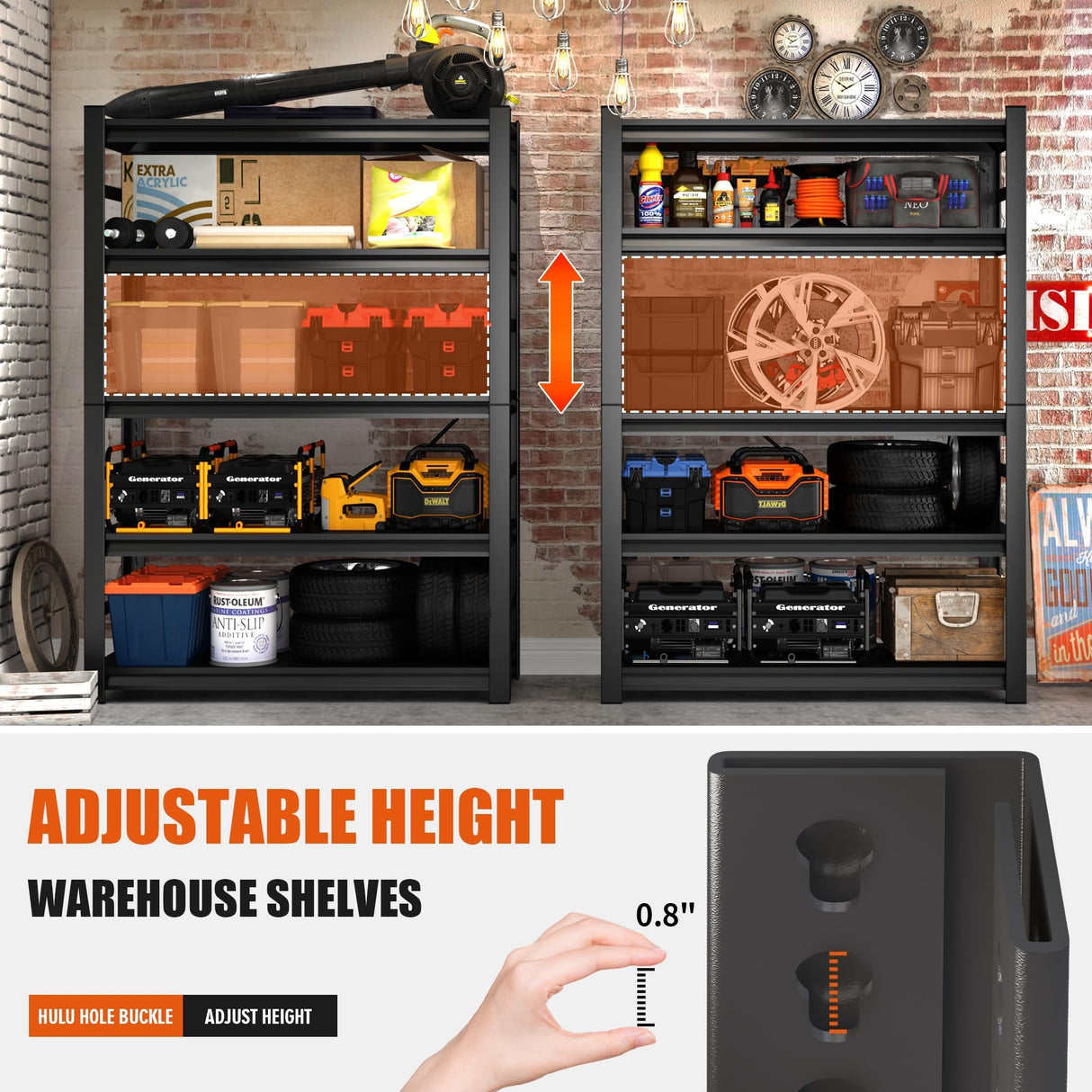 Heavy Duty 5-Tier Garage Shelf Steel Unit 3000lb Capacity | Garage & Basement Storage | Industrial Metal Shelving for Warehouse Workshop | Adjustable Rust-Resistant (72"H x 36"W x 16"D, Black) Hymnxemo