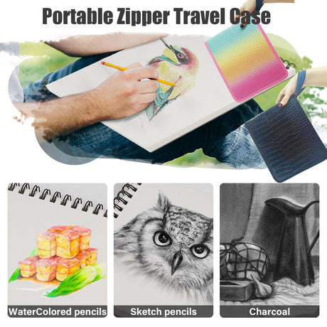 42 Pack Drawing Set Sketch Kit, Art Sketching Supplies has 3-Color Sketchbook Coloring Book Graphite Charcoal watercolor pencils, Portable Travel Size Case gift for Beginner Artists Adults Heshengping