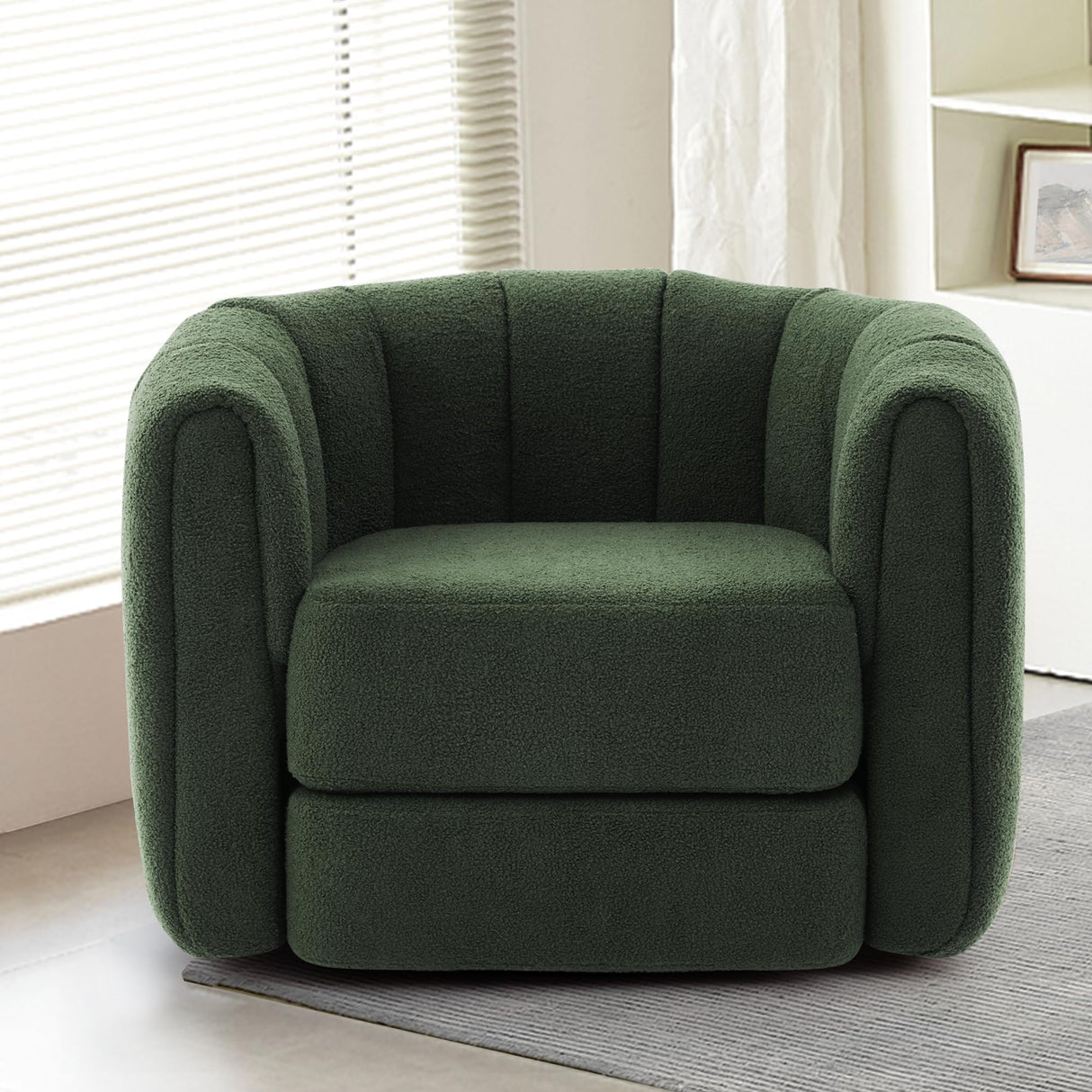 SUNWAVE Swivel Accent Chair, 360-degree Swivel Barrel Chair with Teddy Upholstery, Comfy Pumpkin-Shaped Accent Chair for Living Room, Bedroom, or Office (1, Green, 37") SUNWAVE