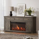 BELLEZE 68 Inch Farmhouse TV Stand with 36" Electric Fireplace with Sound, Entertainment Center with Storage Cabinets & 3 Drawers for TVs up to 75", Media Console for Living Room & Bedroom (Brown) BELLEZE