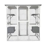 LINKHOO 71" Large Wooden Catio Outdoor Cat Enclosure with Perches and Condos, Cat House Indoor w/Waterproof Roof, 5 Platforms & 2 Resting Box, UV Resistant, Cat Shelter for Outside Patio, White LINKHOO