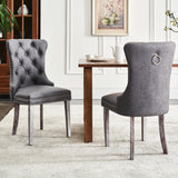 Eifizek Leather Dining Chair Set of 6, Dining Room Chairs with Nailhead Ring Pull Trim, Upholstered Dining Chairs with Solid Wood Legs for Kitchen Dining Room (Grey) Eifizek