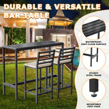 Jinrrenyi Outdoor Patio Bar Set 3 Piece,50" Rectangular Counter Height High Top Bar Tables, 2 Cushioned 41" Bar Stools, Metal Bar Table and Chairs Set for Poolside, Balcony, Backyard, Porch Jinrrenyi