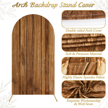 OurWarm 7.2FT Wood Arch Cover, Wood Grain and White 2 in 1 Round Arch Backdrop Covers, Spandex Arch Stretchy Backdrop Cover Fabric for Birthday Party Baby Shower Wedding Arch Stand Decorations OurWarm