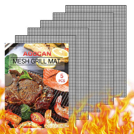 AOOCAN Grill mesh mat - Set of 5 Non Stick BBQ Grill mats, Heavy Duty, Reusable Grilling mats, Easy to Clean - Works on Gas, Charcoal, Pellet Grill - 15.75 x 13 in, Black Aoocan