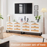 Mericonia 6 Drawer Double Dresser for Bedroom, Rattan Chest of Dressers, Modern Wooden Dresser Chest with Golden Handles for Bedroom,Living Room, Hallway and Entryway Mericonia