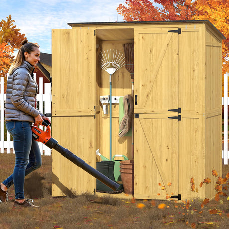 IWDOO Outdoor Storage Shed, Wooden Garden Outdoor Storage Cabinet Waterproof, Storage Sheds Outdoor with Floor, Solid Wood Tool Storage Cabinet for Poolside, Patio, Backyard, Lawn, 67inch, Yellow IWDOO