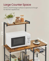 VASAGLE Rustic Brown Kitchen Storage Rack with Wire Basket and Hooks for Spices and Appliances VASAGLE