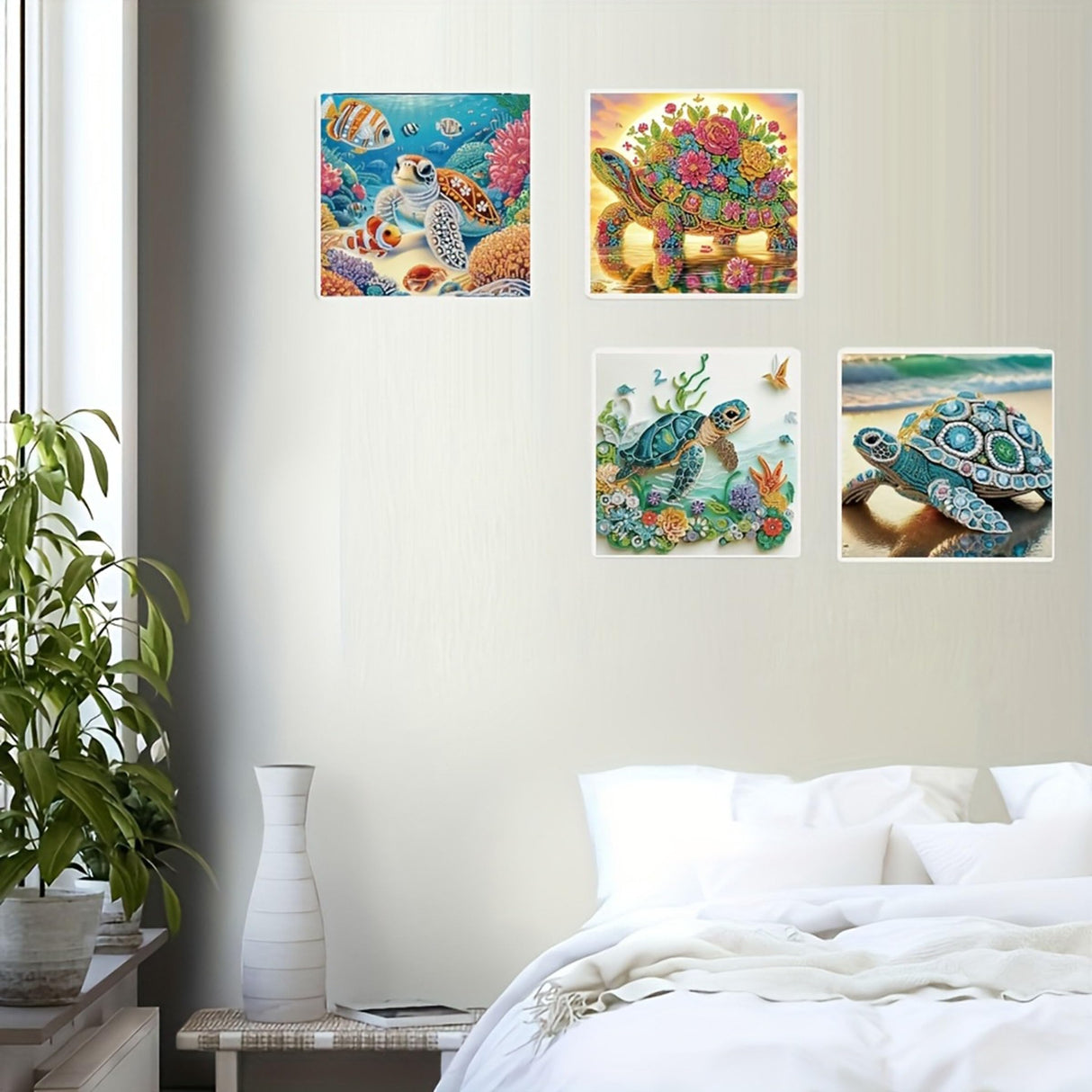 KUFWKEY 4 Pack Sea Turtle Diamond Art Kits for Adults,5d Diamond Painting Kits for Beginner,Crystal Rhinestones DIY Handicrafts,Diamond Mosaic Gem Art,Special Shape Diamond Art,11.81X11.81 inchs KUFWKEY