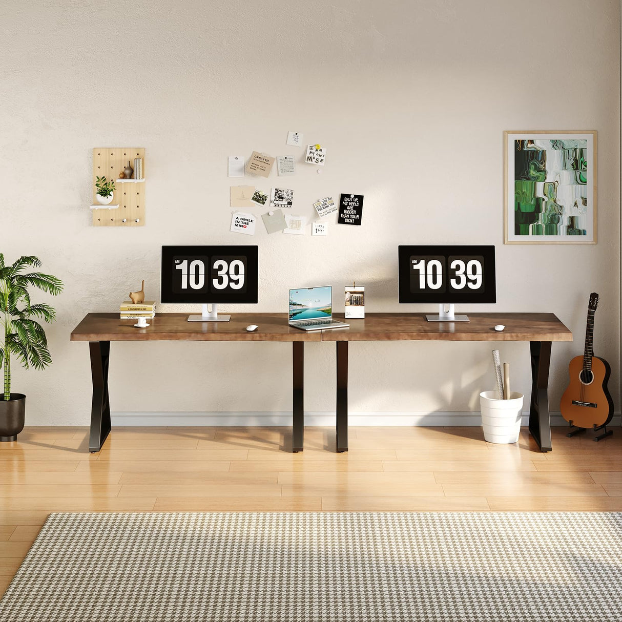 Sihtengxxhongs Rustic Brown 55-inch Solid Wood Computer Desk - Modern Gaming Workbench for Home Office, Modern Simple Design, Ideal for Study, Writing, Dining Sihtengxxhongs