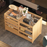 FAMAPY Walk in Closet Island with 4 Drawers, Bedroom Armoire Island with Glass Top, Glass Wardrobe Closet with Drawers & Shelves, Display Case for Dressing Room Cloakroom Oak, 27.6”D x 55.1”W x 35.4”H FAMAPY