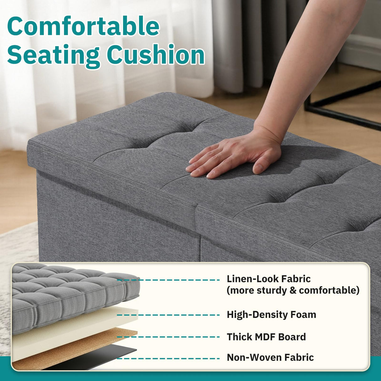 Snuvid 35-INCH Storage Ottoman Bench, Footrest with Storage, End of Bed Bench Coffee Table for Living Room, Bedroom, Entryway, Dark Gray Snuvid