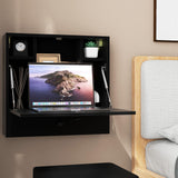 IFANNY Folding Wall Desk, Wood Wall Mounted Desk with Storage Drawer and Shelves, Fold Down Wall Mount Laptop Desk, Corner Floating Desk for Small Spaces (Black) IFANNY