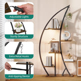 YITAHOME Tall Bookshelf with LED Light, Artistically Designed Crescent-Shaped Bookshelf with 10-Tier Shelves, Corner Bookcase Open Display Rack for Home Office, Bedroom YITAHOME