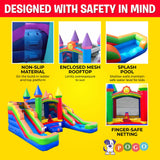 Inflatable Bounce House and Double Slide Combo Unit (Without Blower) - 16.5 x 15 x 11 Foot- Crossover Rainbow Castle Combo Bouncer, Kids Outdoor Toys, Jumpers for Kids Pogo Bounce House