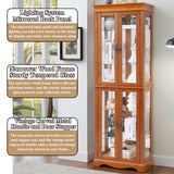 nifoti 70" H Lighted Curio Cabinet Display Case, Glass Curio Cabinets with Adjustable Shelves and Tempered Glass Door, Wooden Cabinet w/Mirrored Back Pane for Living Room (Oak) nifoti