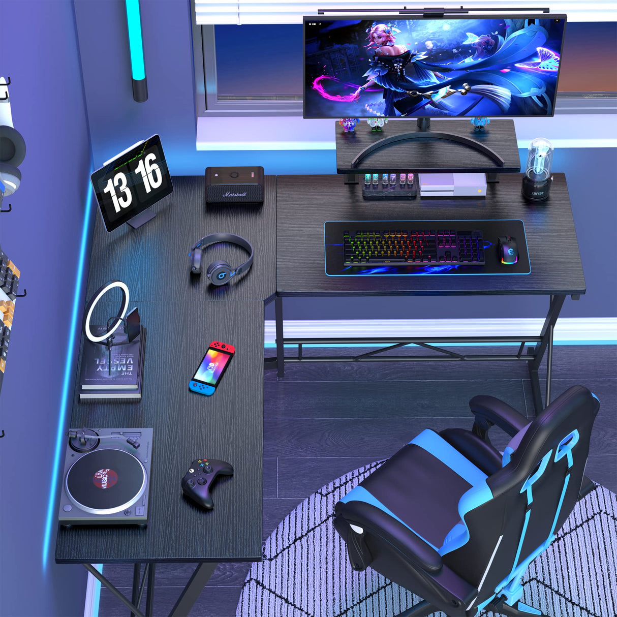 Mr IRONSTONE L Shaped Gaming Desk Corner Computer Desk, Home Office Desks Writing Workstation with Large Monitor Stand, Easy to Assemble (Black,51 Inch) Mr IRONSTONE