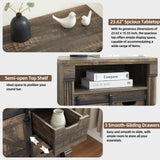 Minifeel Bathroom Floor Cabinet, Farmhouse Storage Cabinet with Sliding Barn Door, Small Storage Cabinet with Drawer for Bathroom, Kitchen, Living Room, Rustic Style Cabinet (Dark Rustic Oak) Minifeel