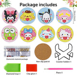 8 PCS Cartoon Diamond Art Coasters Kits, Diamond Painting Coasters with Holder Set of 8, DIY Drink Coasters Art Crafts Supplies for Adults Cup Mat for Home Decor House Warming Gifts Non-Slip 3.9inch YSUNETER
