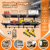 WAREYEASY Garage Wall Shelving with Hooks,2-Pack 1.64 x 6ft Garage Storage Rack,Loads 1050 lbs 20-inch-by-72-inch Heavy Duty Metal Wall Shelf,20” x 72” Garage Wall Shelves,Black WAREYEASY