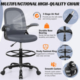 AtHope Drafting Chair, Tall Office Chair Ergonomic Standing Desk Chair,with Adjustable Footrest Ring, 3D Lumbar Support, Flip-up Armrests, Swivel Desk Stool for Drawing Working (Dark Gray) AtHope