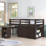 Harper & Bright Designs Kids Low Loft Bed with Rolling Desk and Storage Cabinet, Twin Size Wood Loft Bed Frame with Bookshelf (Espresso, Twin) Harper & Bright Designs