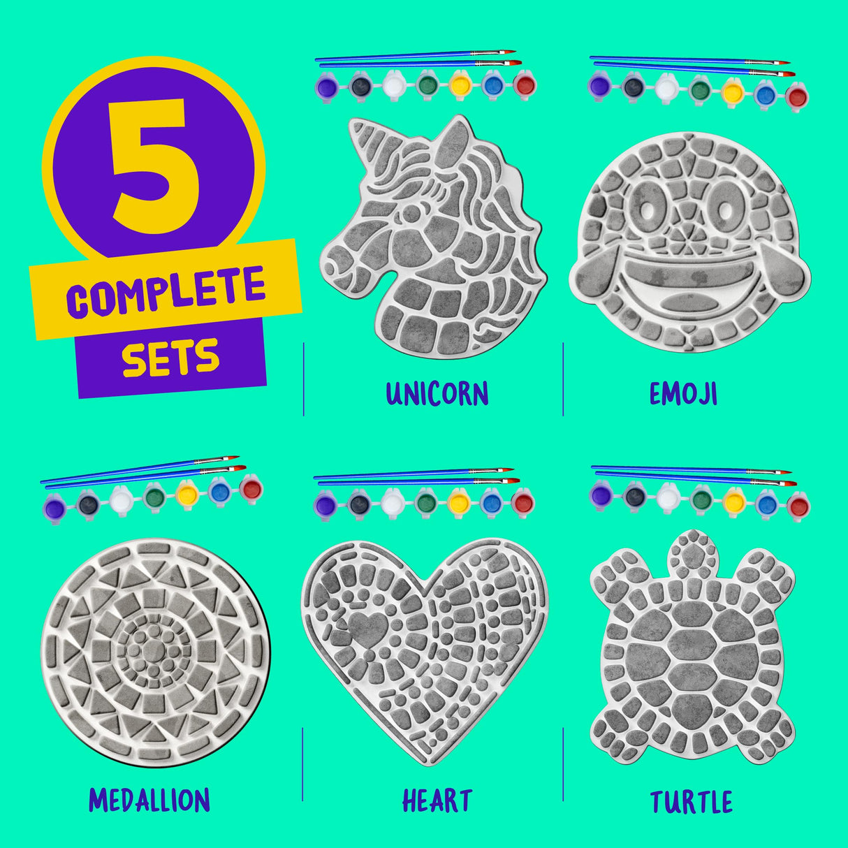 Stepping Stones Painting Kit for Kids - Outdoor Crafts - Paint 5 Garden Stone - Unicorn Craft Kits for Boys, Girls Ages 6-12 - Gifts for Boy, Girl Age 6, 7, 8, 9, 10 + Year Old - Summer Gift Dan&Darci