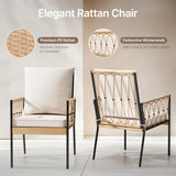 SUNCOZE Outdoor Patio Dining Table and Chairs Set, 5 Pieces PE Rattan Patio Furniture Set with Cushion and Umbrella Hole, Wicker Patio Conversation Sectional Sets for Porch, Backyard and Lawn, Beige SUNCOZE