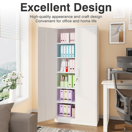Metal Garage Storage Cabinet with 2 Doors and 4 Adjustable Shelves 72" Pantry Cabinet Utility Storage Cabinet Locking Steel Storage Cabinet Utility SISESOL