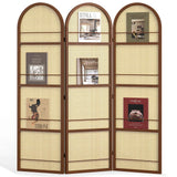 Rattan Room Divider with Bookshelf,Privacy Screen for Home Office & Bedroom,Portable Partition, Wooden Frame Svimi