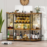 Furmax Wine Bar Cabinet for Liquor Bar Table Bar Cabinet with Lights and Outlet 4-Tier Storage Freestanding Wine Racks with Glass Holder Mini Bars for Home, Bar Furmax