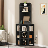 YITAHOME Corner Shelf with USB Ports & Outlets, Industrial Corner Storage Cabinet Rack Charging Station, Wooden Display Bookshelf Bookcase for Living Room, Bedroom, Dining Room, Kitchen, Black YITAHOME