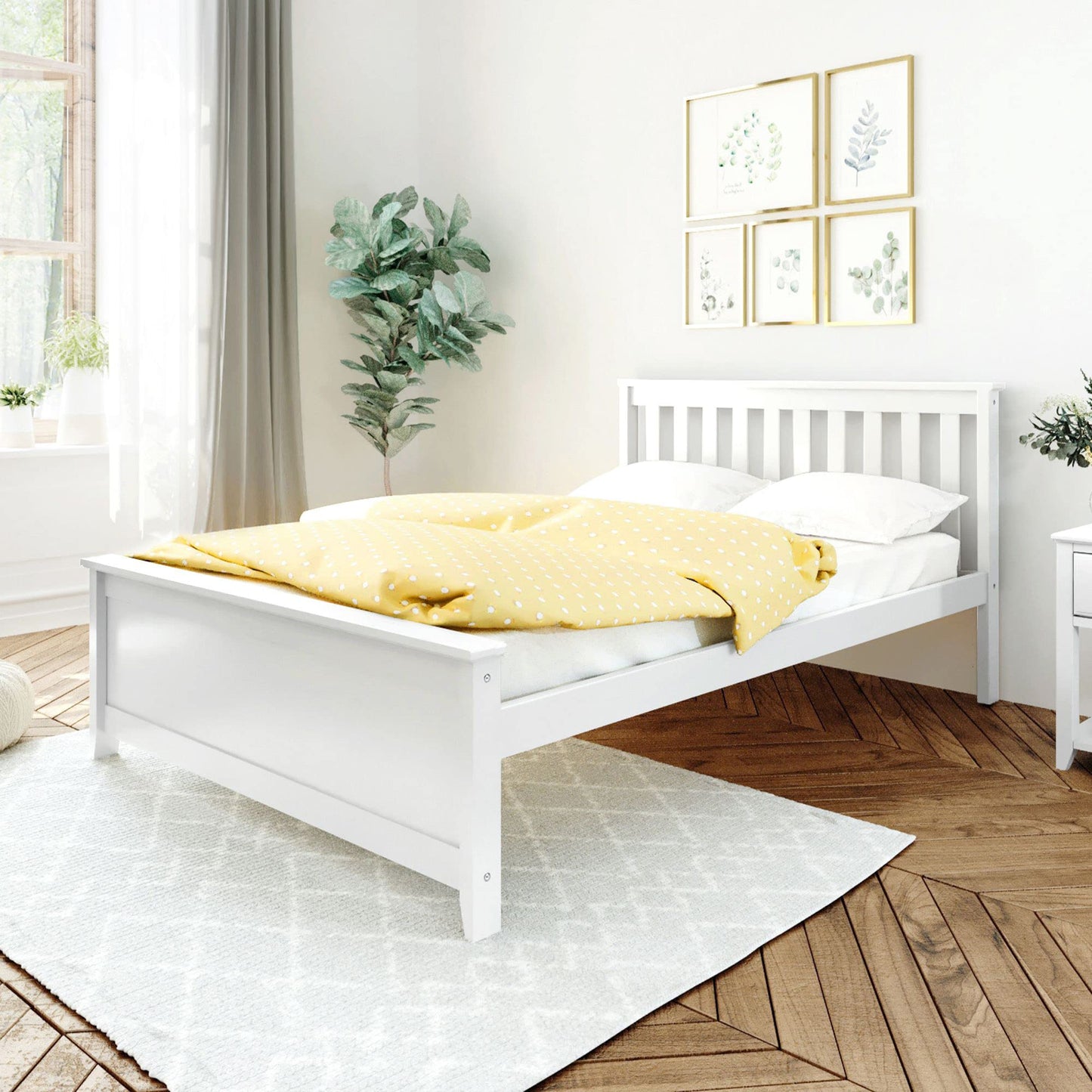 Max & Lily Full Size Solid Wood Bed Frame with Slatted Headboard – Easy Assembly, No Box Spring Needed, White - WoodArtSupply