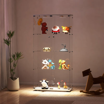 Zacis Glass Display Cabinet with Lights and Lock, 4-Tier Display Case Curio Cabinet with Glass Door, Floor Standing Showcase for Living Room Bedroom Home Office 31" W x 14.3" D x 64.5" H