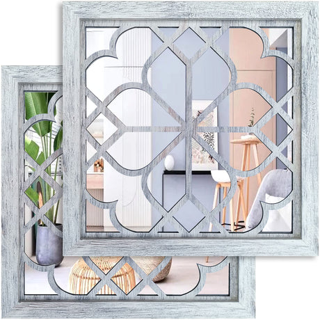 Wocred 2 PCS Square Wall Mirror,Gorgeous Rustic Farmhouse Accent Mirror,Rustic White Color Entry Mirror for Bathroom Renovation,Bedrooms,Living Rooms and More(12”x12”) Wocred