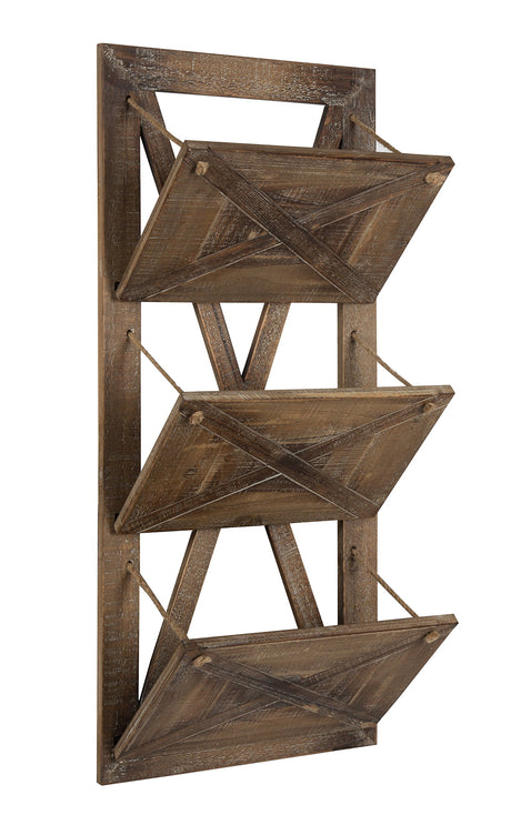Kate and Laurel Hardeman 3 Pocket Farmhouse Wood Hanging Wall File Holder, Rustic Brown Kate and Laurel
