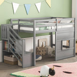 Harper & Bright Designs Grey Twin Size Low Loft Bed with Stairs and Playhouse Window Harper & Bright Designs