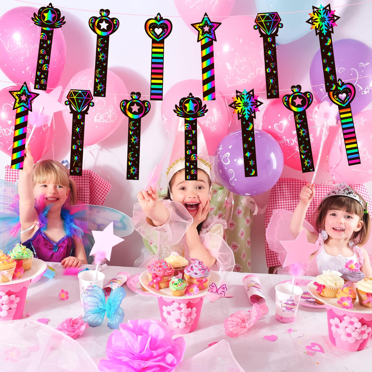CY2SIDE 60PCS Princess Fairy Wand Scratch Bookmarks for Girls, Make Your Own Fairy Stick Scratch Paper Magic Wands Bookmark, DIY Princess Stick Rainbow Crafts Ornaments for Kids Birthday Party CY2SIDE