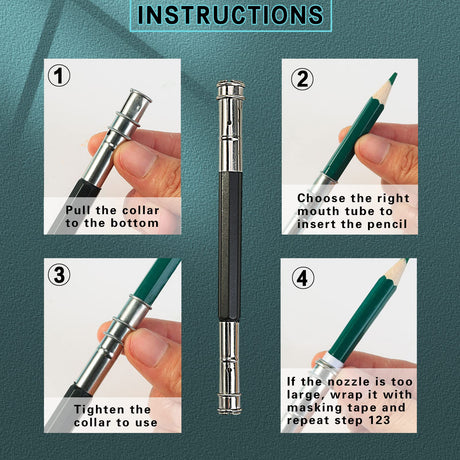 5 Pcs Adjustable Metal Pencil Extender for Artists Pencil Pull Pro Charcoal Holder, Double-ended pen sleeve extender Pencil Lengthener Tool Coupling Device for School Office Sketch Art Writing Hetenoyo