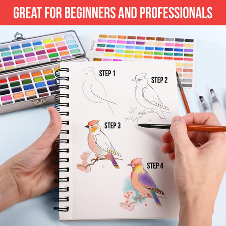 Watercolor Paint Set with 100 Bright Colors: for Adult Beginners & Professional with Metallic - Travel Sized Water Color Art Kit Palette Art Vista