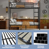Twin XL over Twin XL Bunk Beds for Kids and Teens , Industrial Heavy-Duty 2 IN 1 Metal Convertible Bunk Bed with Ladder and Slats Support ,15.9" High Guard Rail,Space-Saving ,Noise Reduced,Black Mirightone