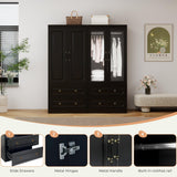 GraceGrove Armoire Wardrobe Closet with 4 Glass Doors and 4 Drawers, Armoire with Hanging Rods, Wood Armoire Closet Cabinet with Large Storage, Armoires and Wardrobes for Bedroom Black GraceGrove