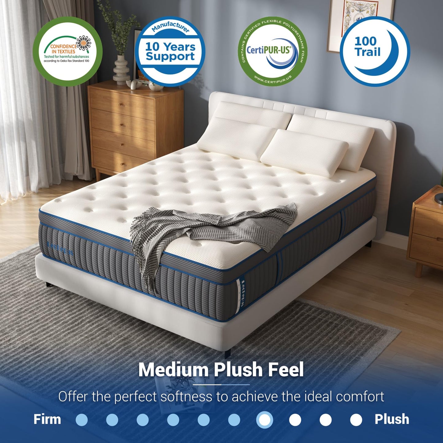 California King Mattress,14 Inch Medium Plush Hybrid Mattress,Cooling Gel Memory Foam with Individually Pocket Springs,Soft Fabric Mattress Cal King size for Pressure Relief,Mattress in box