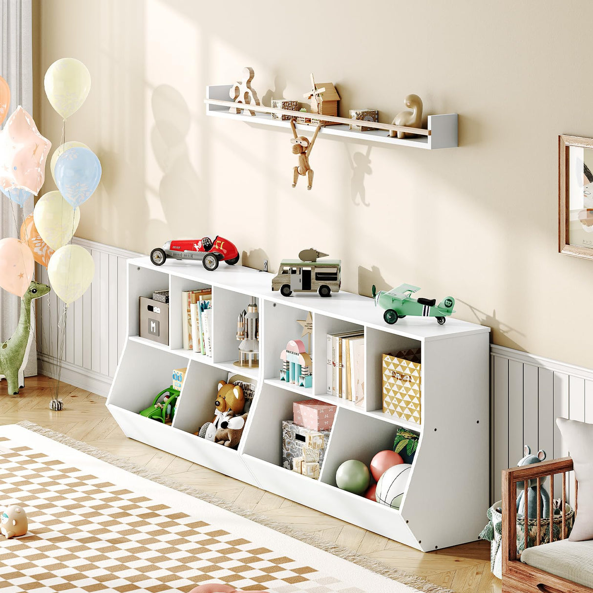 HOOBRO Kids Bookshelf, Bookcase Footboard, Toy Storage Cubby, Children's Toy Shelf, 35.4" L Storage Cabinet, Fit for Children's Room, Playroom, Hallway, Kindergarten, White WT32CW01 HOOBRO